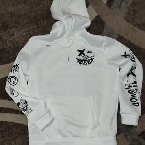White Graphic Cartoon Positivity Hoodie (XL/No Tag)